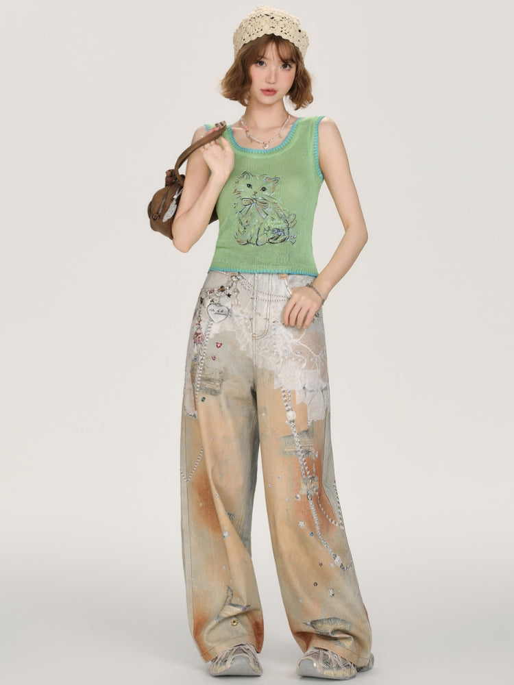 Kawaii Cat Print Knit Vest