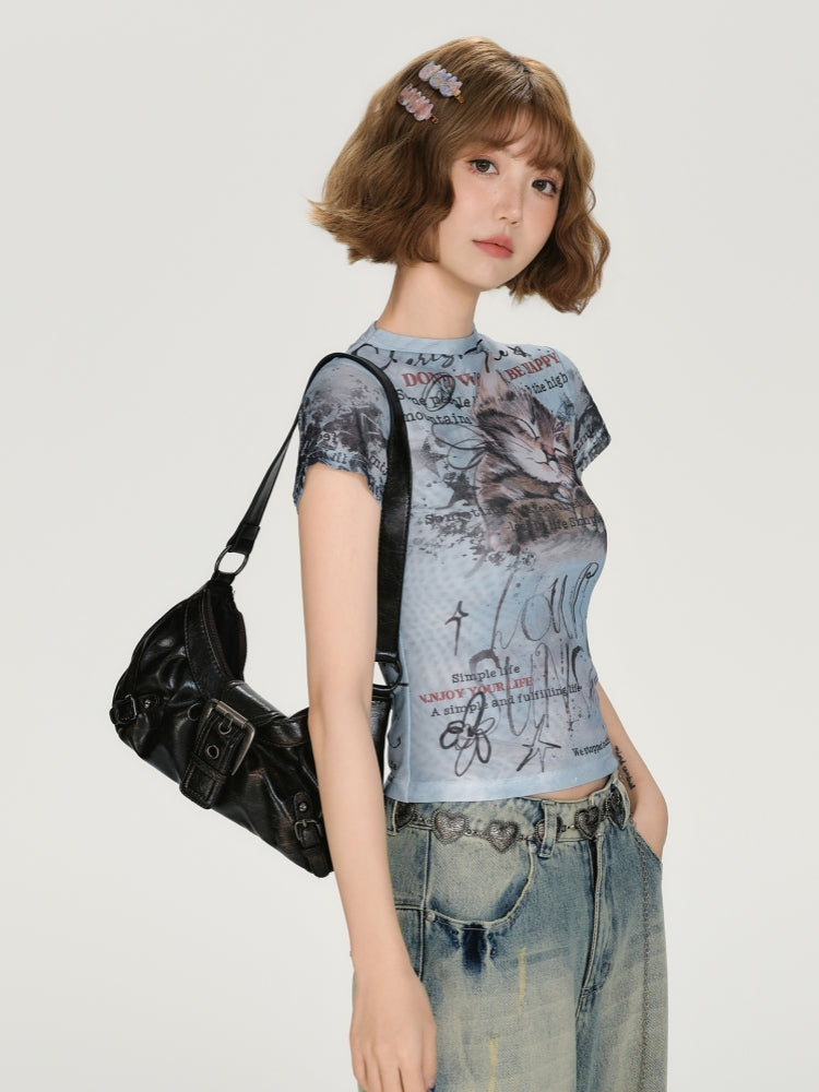 Kawaii Cat Print T-shirt
