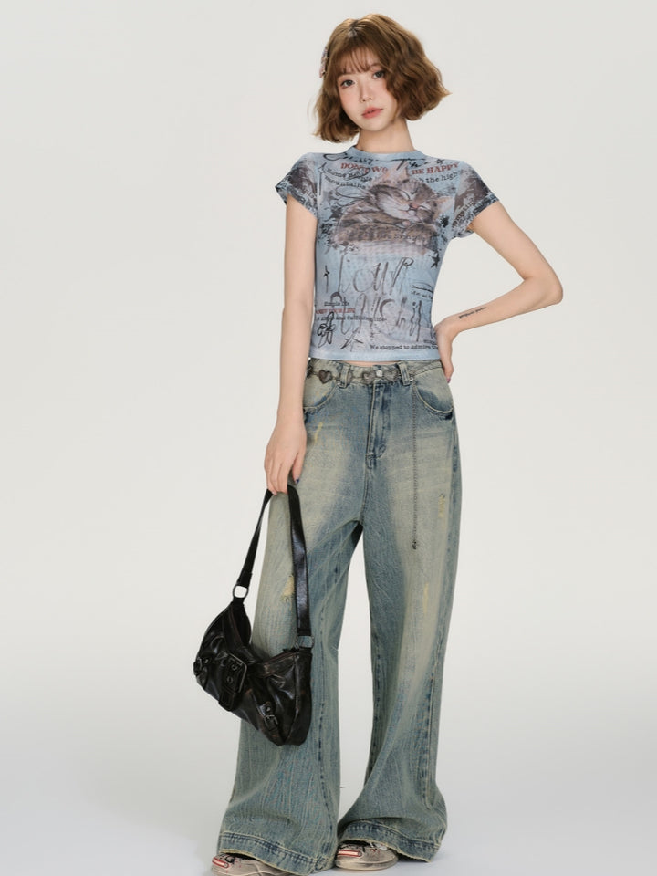 Kawaii Cat Print T-shirt