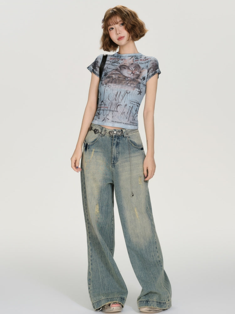 Kawaii Cat Print T-shirt