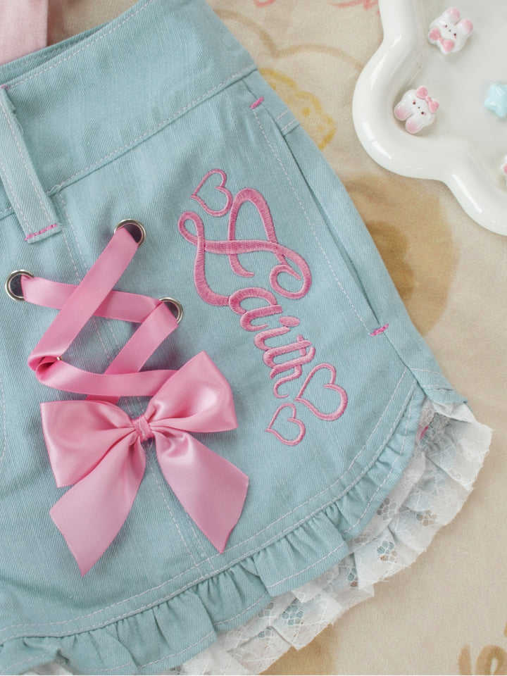 Kawaii Denim Shorts with Bow