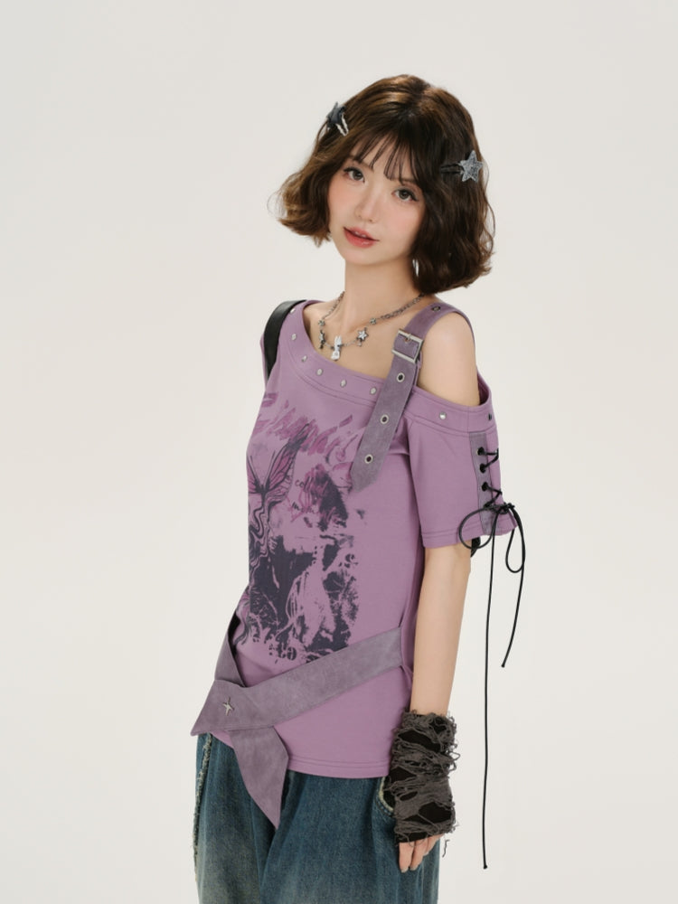 Kawaii Floral Butterfly Asymmetrical Top