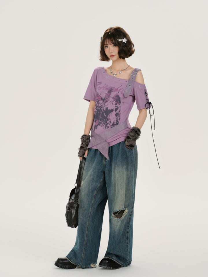 Kawaii Floral Butterfly Asymmetrical Top