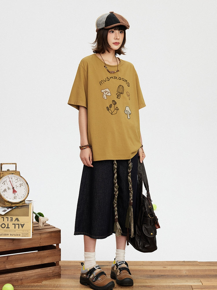 Kawaii Japanese Patchwork Embroidered T-shirt