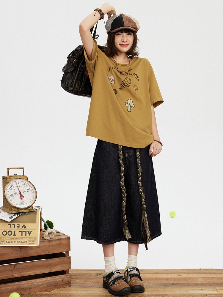 Kawaii Japanese Patchwork Embroidered T-shirt