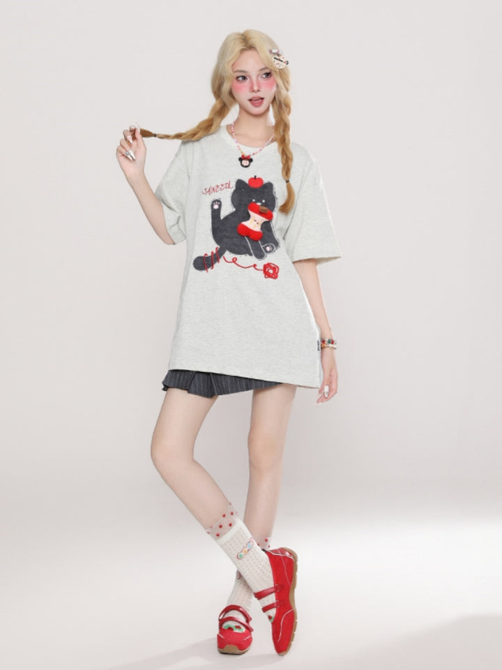 Kawaii Kitten Embroidered T-shirt