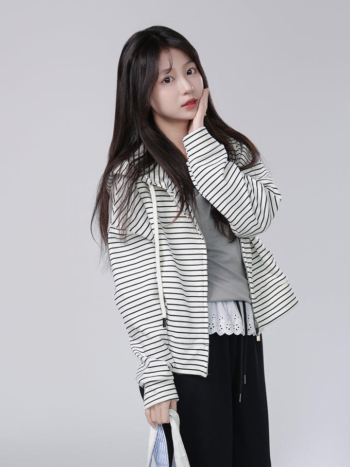 Kawaii Petite Striped Cardigan Hoodie