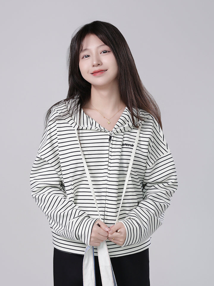 Kawaii Petite Striped Cardigan Hoodie
