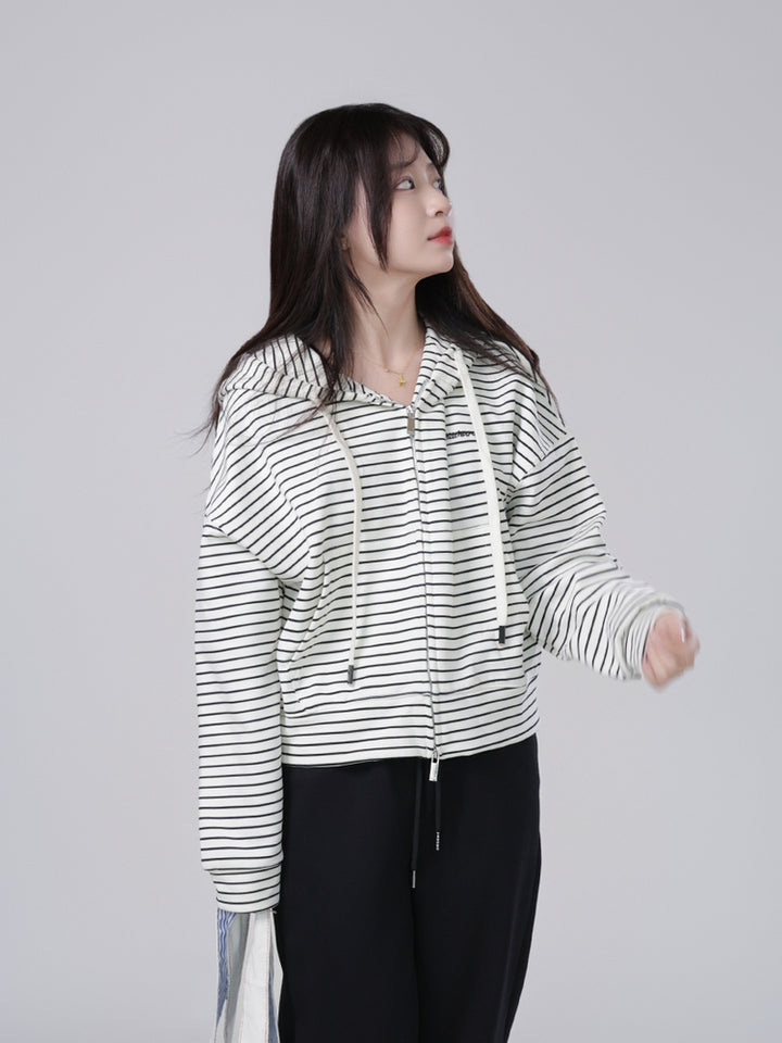 Kawaii Petite Striped Cardigan Hoodie