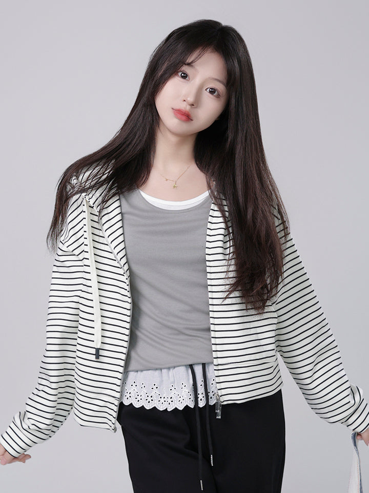Kawaii Petite Striped Cardigan Hoodie