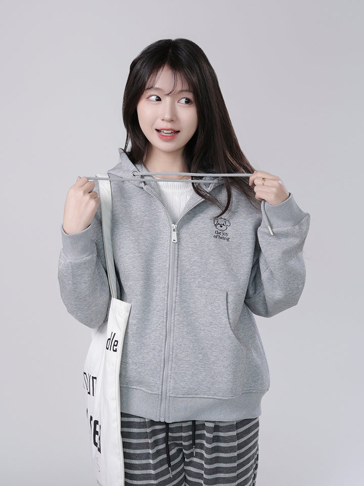 Kawaii Puppy Embroidered Zip Hoodie