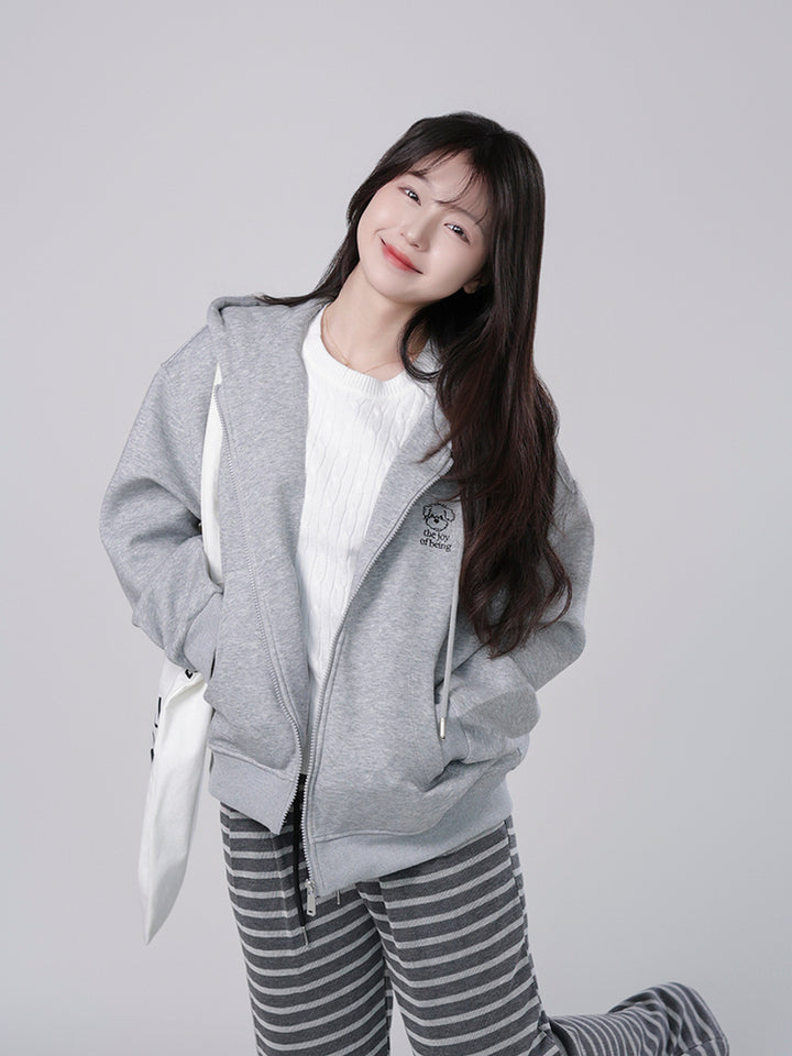 Kawaii Puppy Embroidered Zip Hoodie