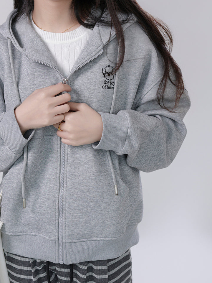 Kawaii Puppy Embroidered Zip Hoodie