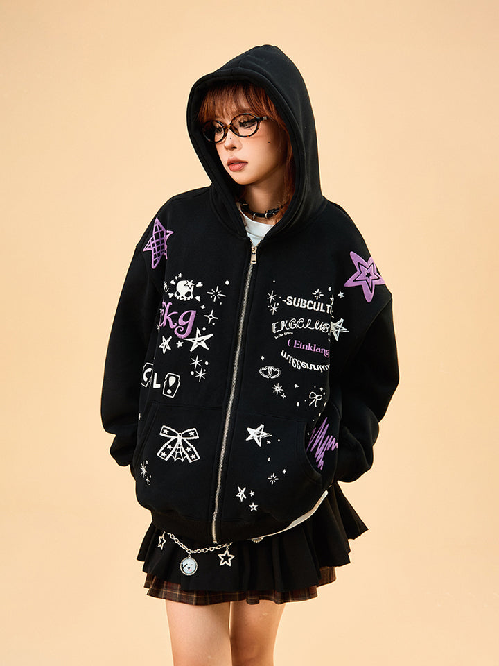 Kawaii Star Print Hoodie