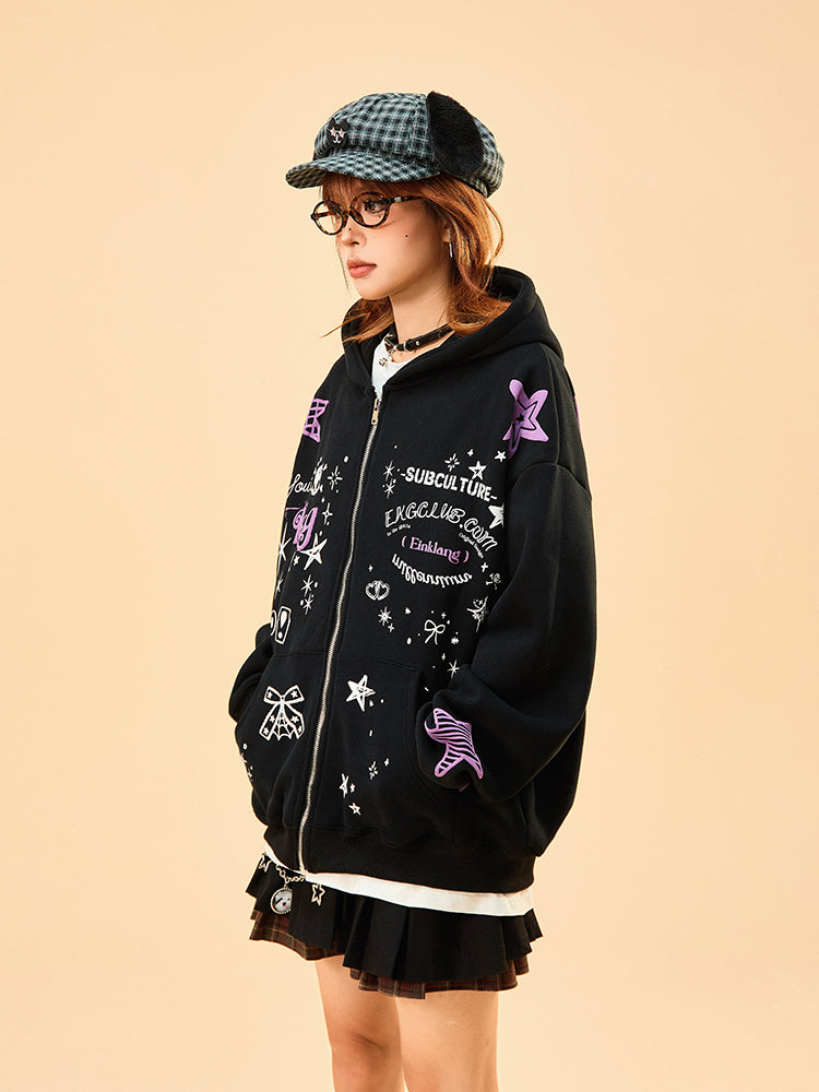 Kawaii Star Print Hoodie