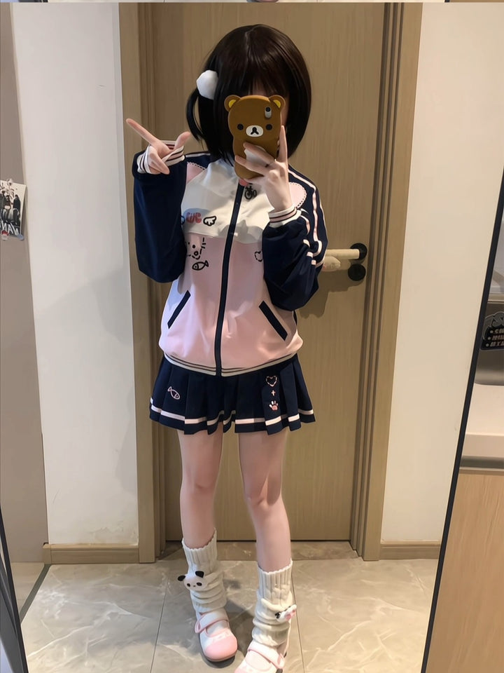 Cute Pink and Navy Japanese School Girl Set– Jacket and Pleated Skirt