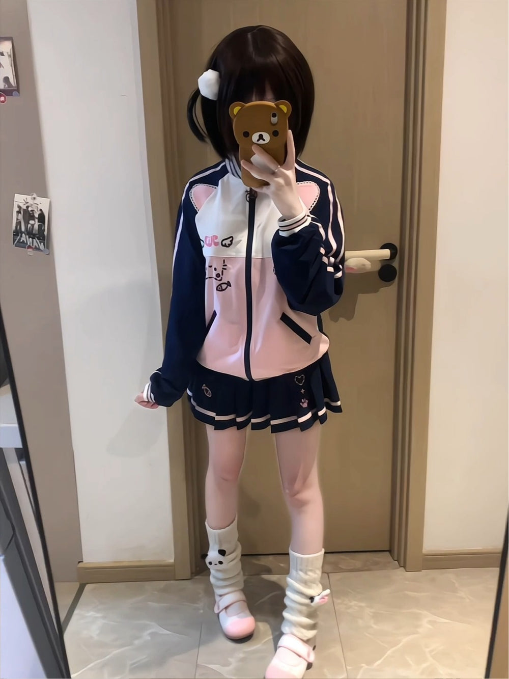 Cute Pink and Navy Japanese School Girl Set– Jacket and Pleated Skirt