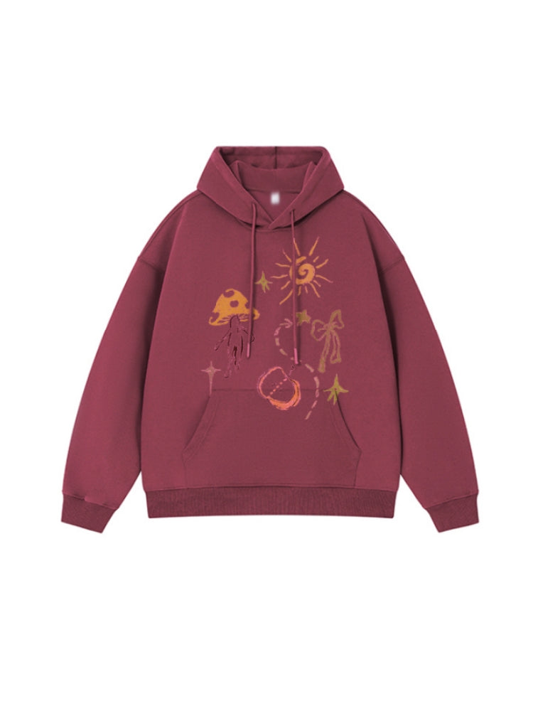 Kawaii Wine Red Hooded Sweatshirt