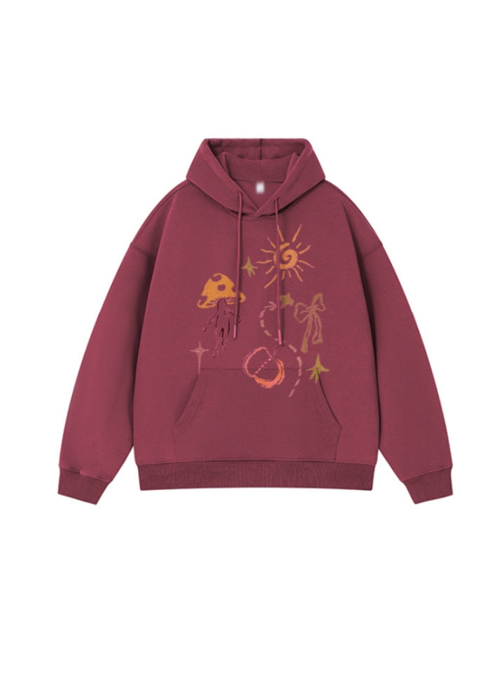 Kawaii Wine Red Hooded Sweatshirt
