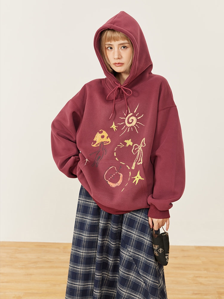 Kawaii Wine Red Hooded Sweatshirt