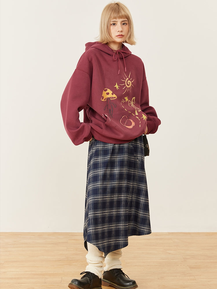 Kawaii Wine Red Hooded Sweatshirt