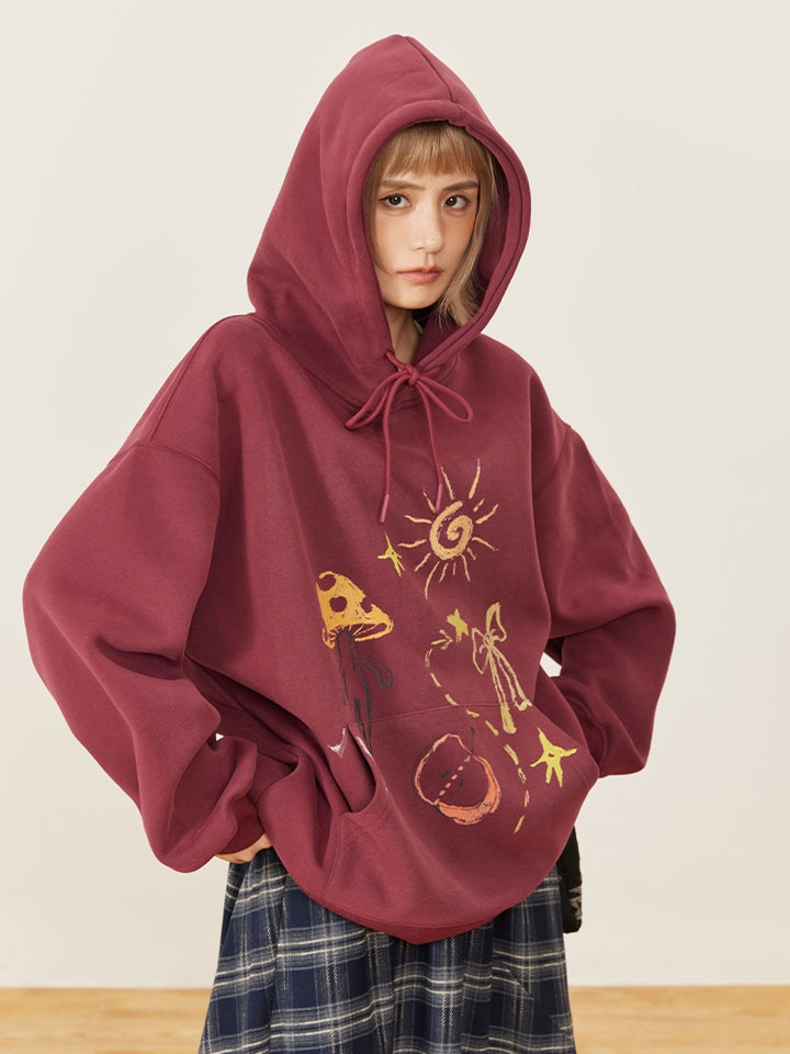 Kawaii Wine Red Hooded Sweatshirt