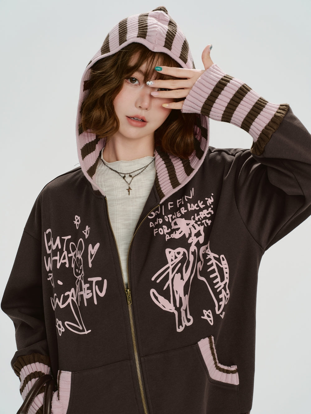 Knit Patchwork Hooded Sweatshirt Jacket