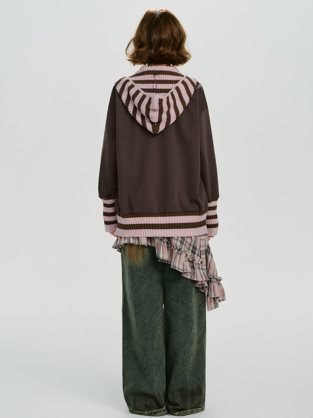 Knit Patchwork Hooded Sweatshirt Jacket