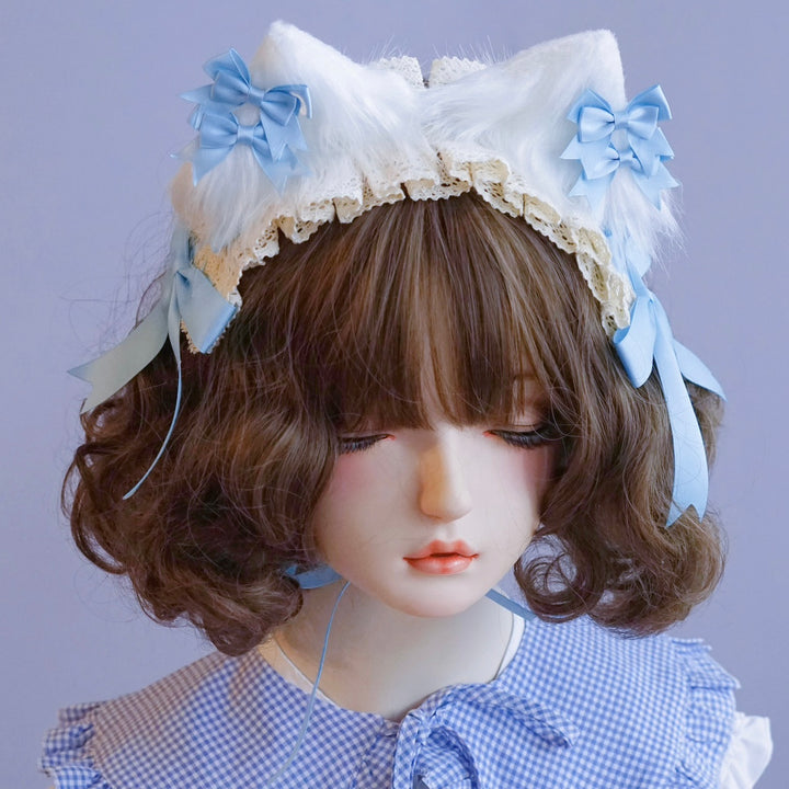 Light Blue Bow Lace Cat Ear Headband