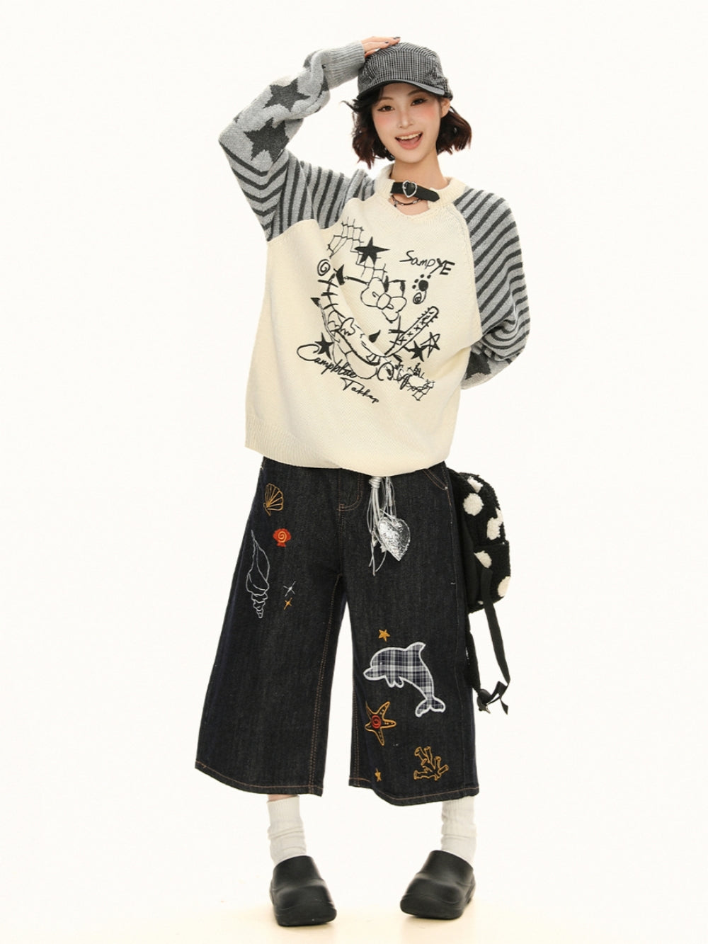 Little Devil Kitty Knit Top - Punk Kawaii Striped Sweater