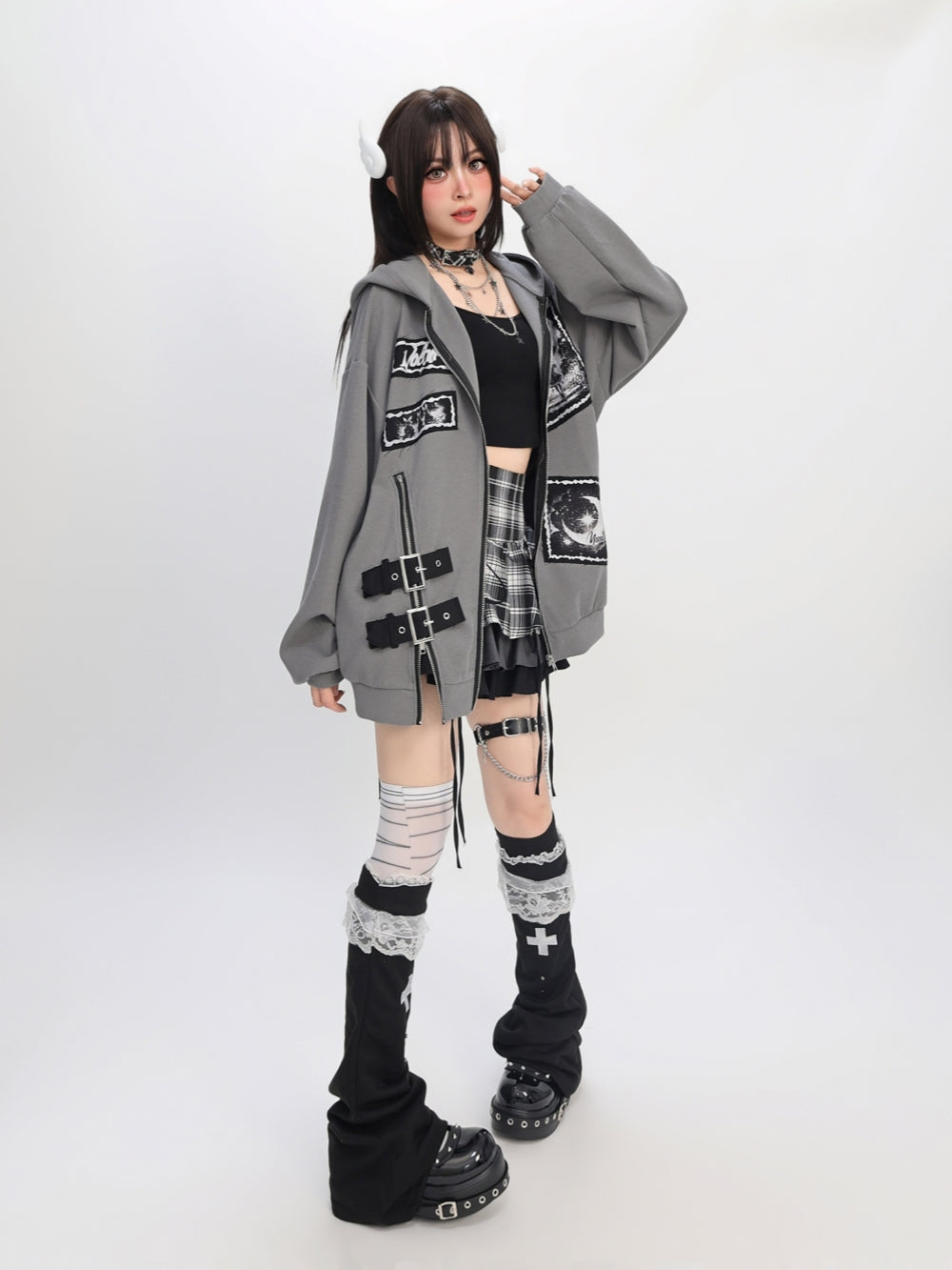 Lunar Tale Patchwork Hoodie - Artistic Street Style Essential