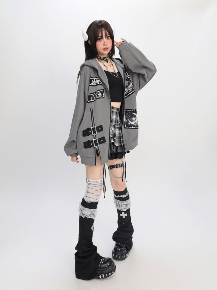 Lunar Tale Patchwork Hoodie - Artistic Street Style Essential