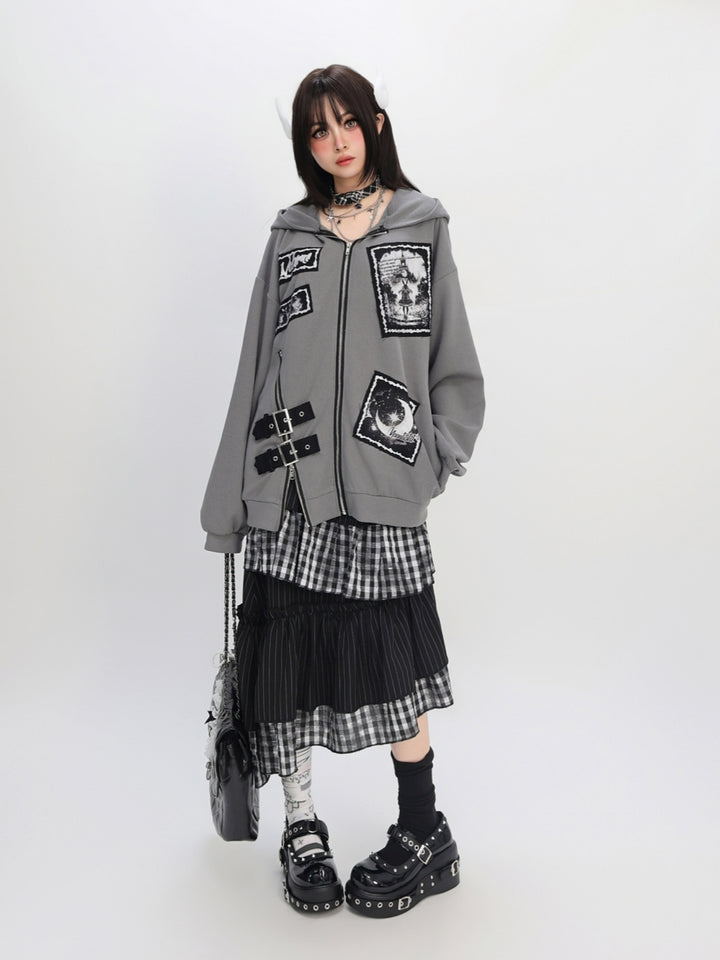 Lunar Tale Patchwork Hoodie - Artistic Street Style Essential