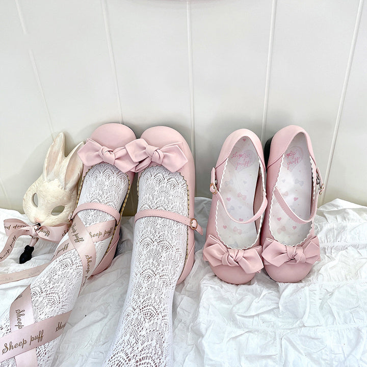 Cherry Blossom Pink Lolita Round-Toe Bow Shoes