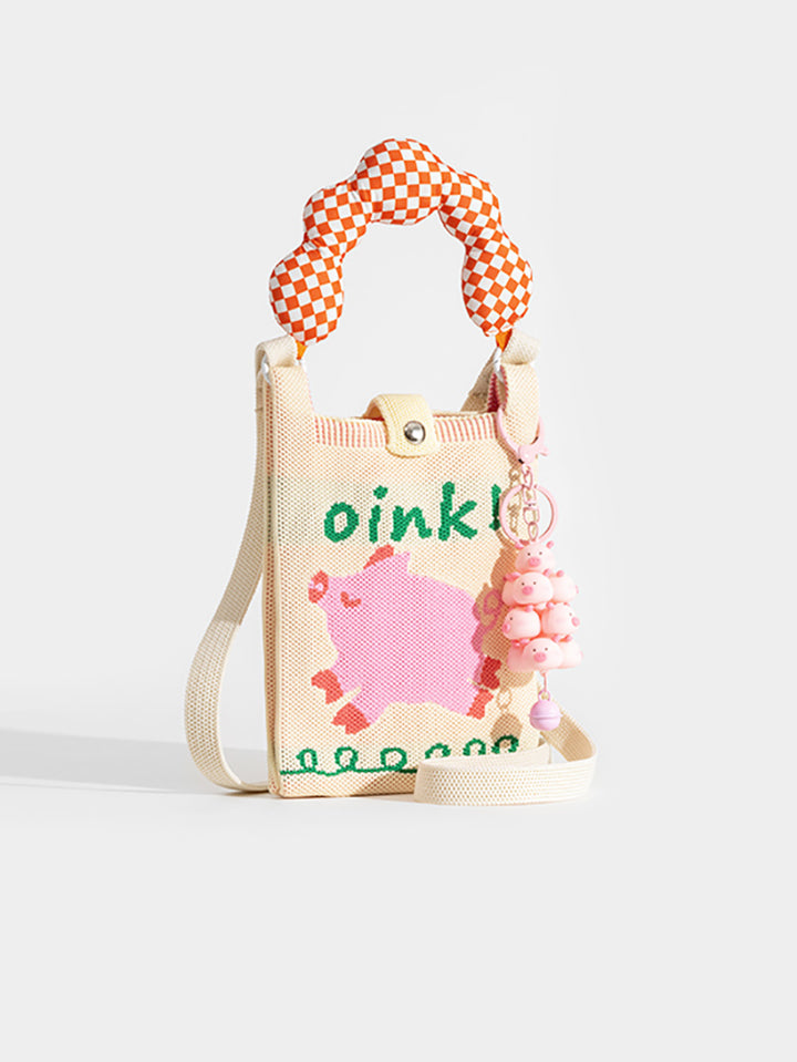 Cute Pink Pig Knitted Phone Bag