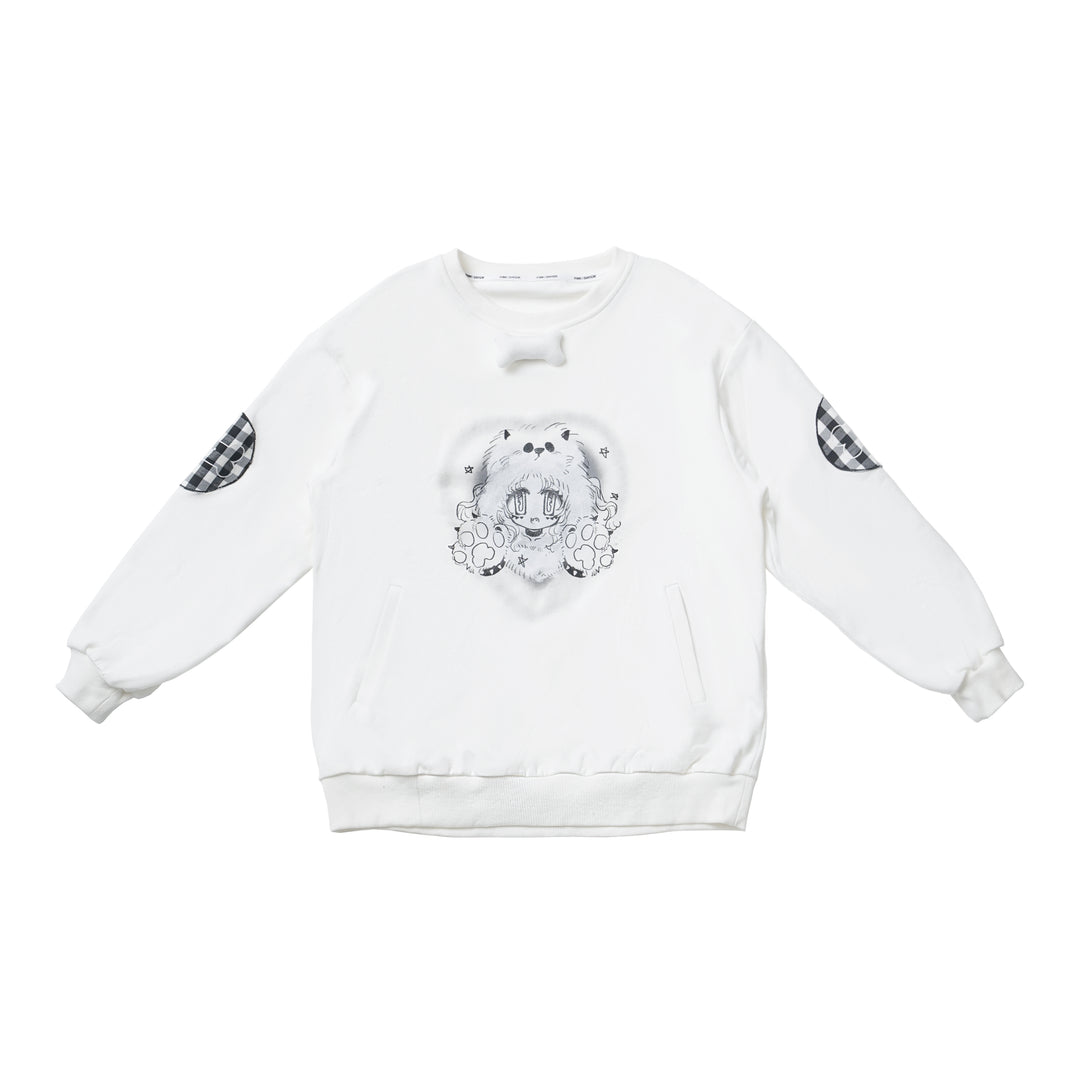 Cartoon Pure White Cotton Sweatshirt