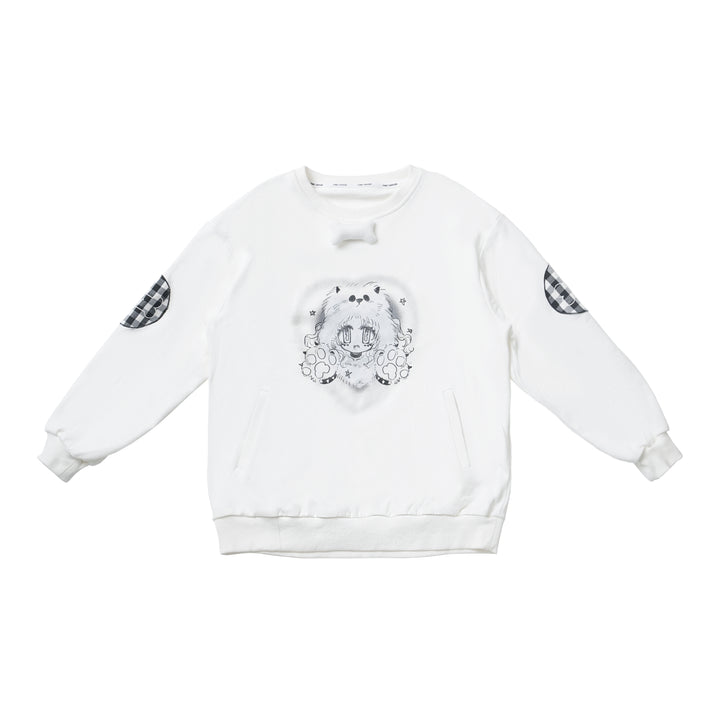 Cartoon Pure White Cotton Sweatshirt