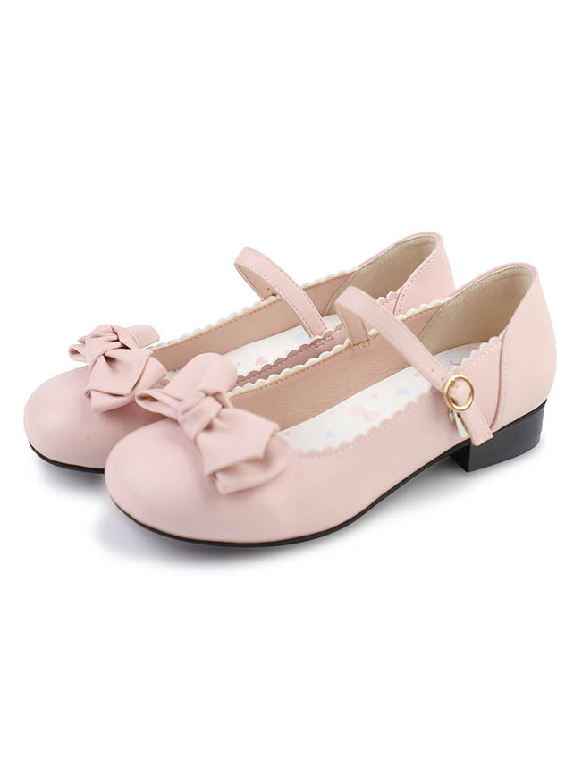 Cherry Blossom Pink Lolita Round-Toe Bow Shoes