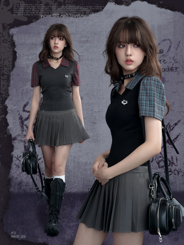 Preppy Knit Faux Two-Piece Tank Top