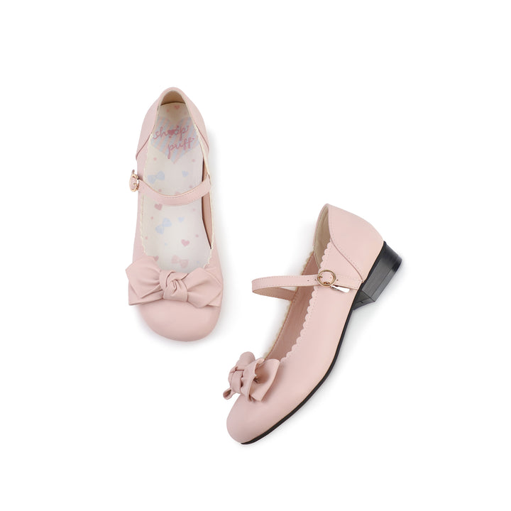 Cherry Blossom Pink Lolita Round-Toe Bow Shoes