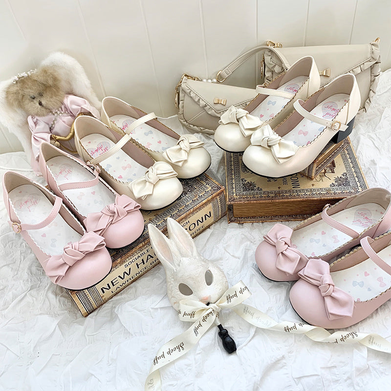 Cherry Blossom Pink Lolita Round-Toe Bow Shoes