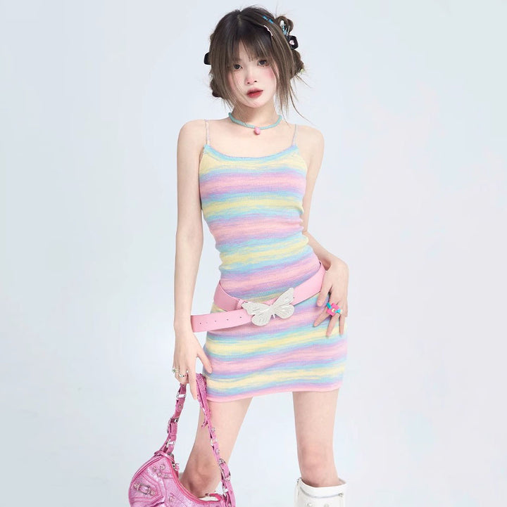 Summer Knitted Rainbow Dress