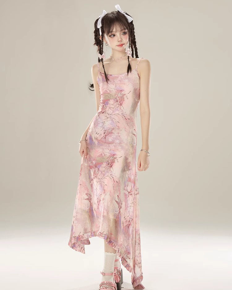 Floral Irregular Sling Dress