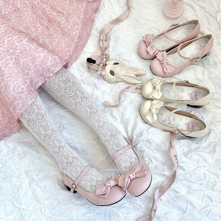 Cherry Blossom Pink Lolita Round-Toe Bow Shoes