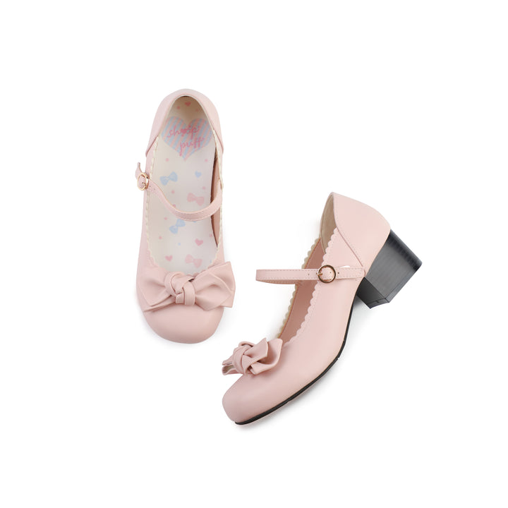 Cherry Blossom Pink Lolita Round-Toe Bow Shoes