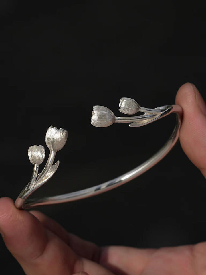 Tulip Flower Silver Bracelet
