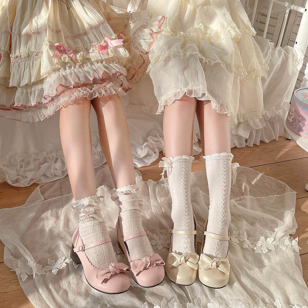 Cherry Blossom Pink Lolita Round-Toe Bow Shoes