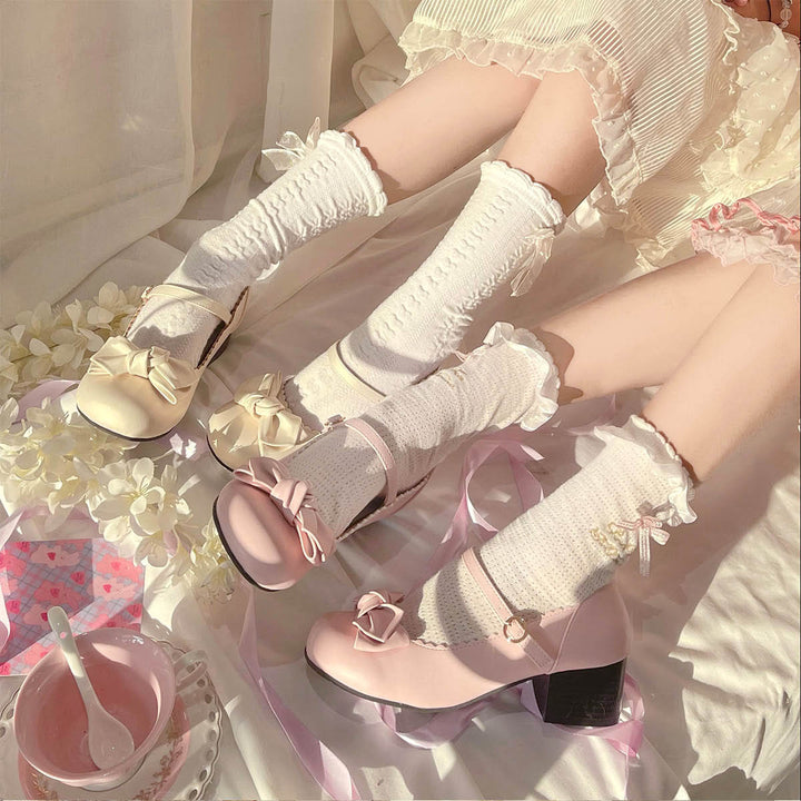 Cherry Blossom Pink Lolita Round-Toe Bow Shoes