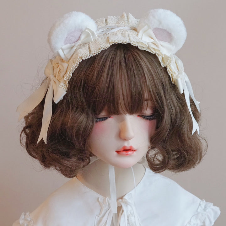 Off-White Bow Lace Bear Ear Headband