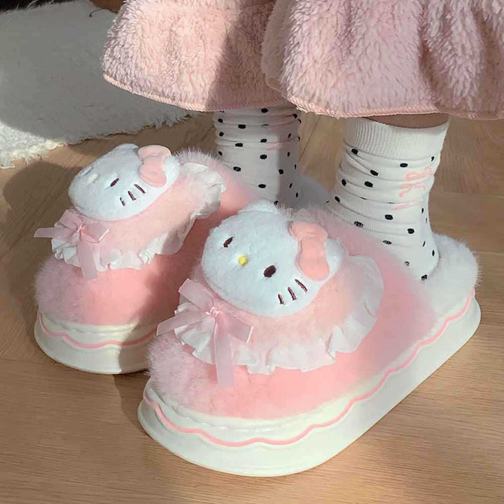 Pink Cartoon Furry Slippers